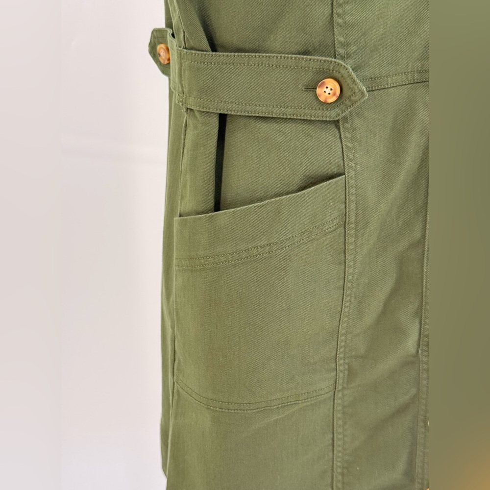 Loft Olive Green Utility Shirt Dress Button Front Safari Style with Pockets SZ-4 - Picture 5 of 12